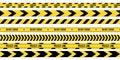 Police yellow with black line tapes. Crime safety line. Warning and danger seamless stripes.