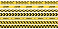 Police yellow with black line tapes. Crime safety line. Warning and danger seamless stripes.