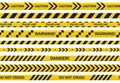 Police yellow line, crime barrier. Warning lines, security tapes and caution danger ribbons flat vector illustration set. Not Royalty Free Stock Photo