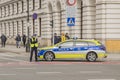 Policecar standing in the streets of Warsaw, Pland. Royalty Free Stock Photo