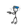 Policeman arrest criminal holding gun. Hand drawn. Stickman cartoon. Doodle sketch, Vector graphic illustration