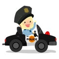 Policeman Baby riding a Police Car