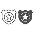 Policeman badge line and solid icon. Emblem of a human rights defender, police officer. Jurisprudence design concept