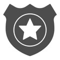 Policeman badge solid icon. Emblem of a human rights defender, police officer. Jurisprudence design concept, glyph style