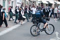 Policeman in bike during the demonstration for peace