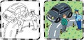 Policeman and car driver. Coloring book