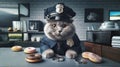 Policeman cat with donuts, Realistic AI generated Illustration