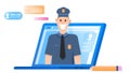 Policeman Character Headshot Appear from Laptop