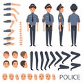 Policeman constructor. Security bodyguard profession character creation kit with shotgun various poses cap officer