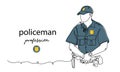 Policeman, cop profession. Man in uniform. Vector background, banner, poster. One continuous line art drawing