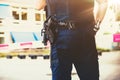 Policeman on on a crime scene investigation Royalty Free Stock Photo