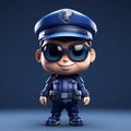 3D illustration of a cute cartoon policeman, little character of a friendly male officer in uniform, law enforcement cop. Royalty Free Stock Photo