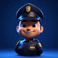 3D illustration of a cute cartoon policeman, little character of a friendly male officer in uniform, law enforcement cop. Royalty Free Stock Photo