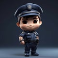 3D illustration of a cute cartoon policeman, little character of a friendly male officer in uniform, law enforcement cop. Royalty Free Stock Photo