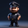 3D illustration of a cute cartoon policeman, little character of a friendly male officer in uniform, law enforcement cop. Royalty Free Stock Photo