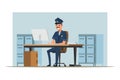 Policeman deskwork flat vector illustration