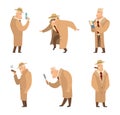 Policeman or detective search criminal. Vector set of funny characters Royalty Free Stock Photo