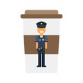 A policeman drinks coffee. Flat vector illustration