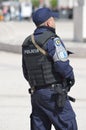 Policeman on duty at Praca dos Comercio Lisbon Portugal.