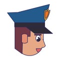 Policeman face avatar cartoon character blue lines