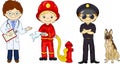 Policeman, fireman and doctor in their uniform Royalty Free Stock Photo