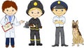Policeman, fireman and doctor in their uniform Royalty Free Stock Photo