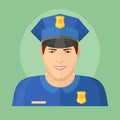 Policeman flat icon on green background
