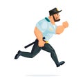 Policeman in form, run, in pursuit of criminals, offenders,