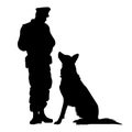 Policeman and german shepherd dog silhouette Royalty Free Stock Photo