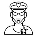 Policeman in glasses and hat thin line icon. Security person illustration isolated on white. Officer avatar outline