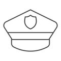 Policeman hat thin line icon. Police officer city cap. Jurisprudence design concept, outline style pictogram on white