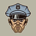 Policeman head with bristle in hat vector illustration in colorful cartoon style isolated on light background