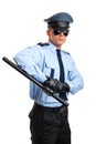 Policeman with hoding nightstick Royalty Free Stock Photo