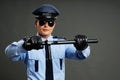 Policeman holds nightstick Royalty Free Stock Photo