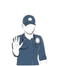The policeman holds out his hand to stop! stop ofense. vector illustration.