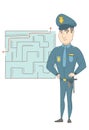 Policeman looking at labyrinth with solution.