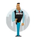 Policeman officer on city background
