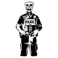 Policeman officer on duty vector silhouette illustration isolated on white background. National police day concept Royalty Free Stock Photo