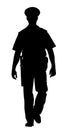 Policeman officer on duty vector silhouette illustration isolated on white background. Police man in uniform in patrol on street. Royalty Free Stock Photo