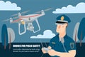 Policeman operating drone with remote controller Royalty Free Stock Photo