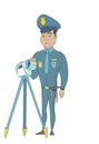 Policeman with radar for traffic speed control.