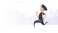 A policeman runs through the park. Safety and security concept. Cartoon style. Vector