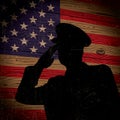 Policeman saluting american flag. Vector illustration decorative design