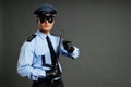 Policeman shows with nightstick Royalty Free Stock Photo