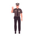 Policeman shows stop gesture