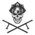 Policeman skull with crossed police batons