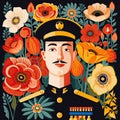 Colorful Illustration of a Policeman or Soldier And Flowers