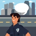 policeman speech bubble city street Royalty Free Stock Photo