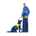 Policeman standing with assistance dog flat style, vector illustration Royalty Free Stock Photo