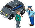 Policeman stopped the car, talking with the driver Royalty Free Stock Photo